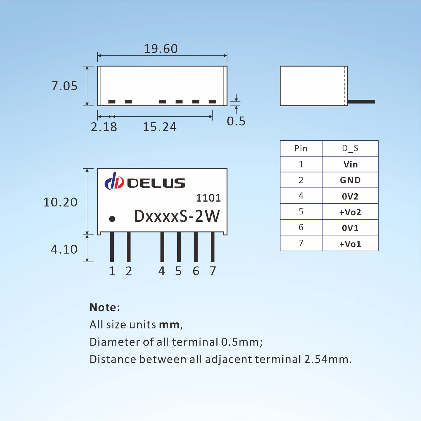 D_S-2W pinout, 2W DC/DC Converters, Unregulated output